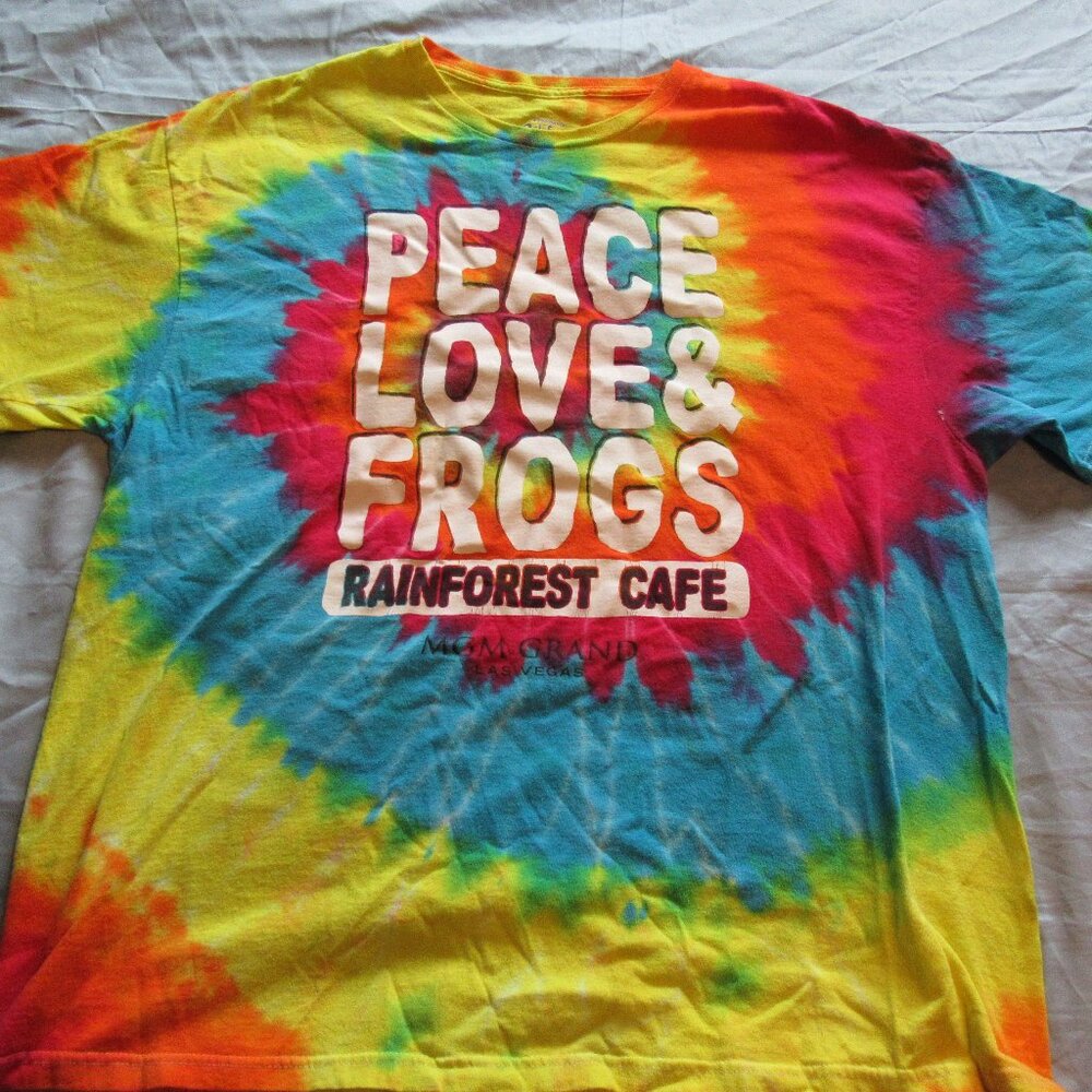 Rainforest Cafe Mens Peace Love & Frogs Tie Dye T Shirt Sz XXL
